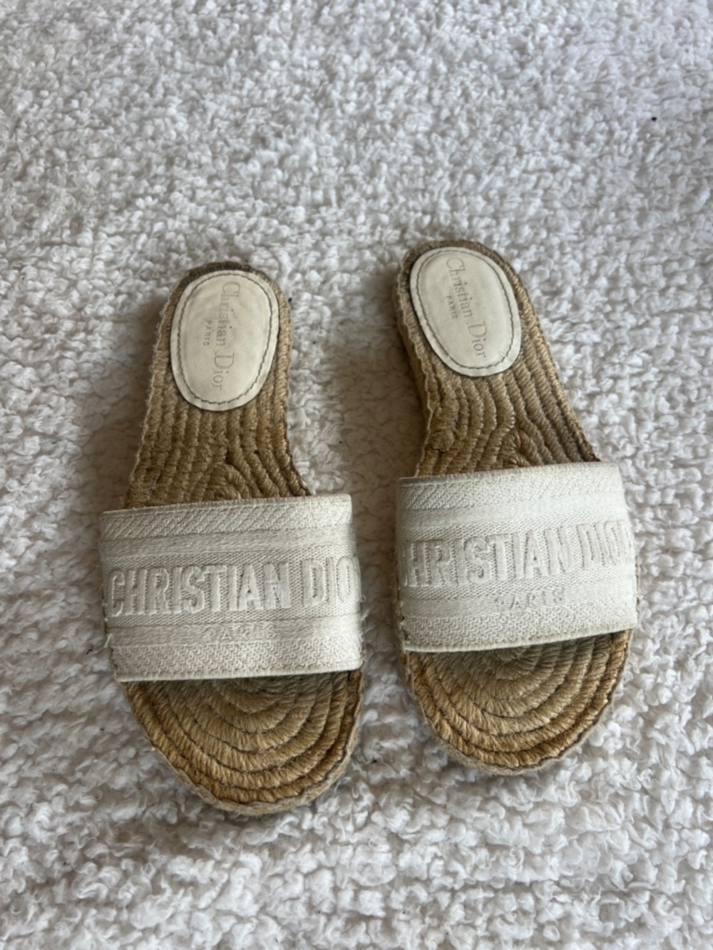 Dior Cream Embroidered Espadrille Slide Sandals